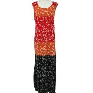 Rosey Tomato Vintage Maxi Dress Colorblock Floral Boho Red Women 16